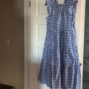 J crew maxi dress. Size Med. purple and white check